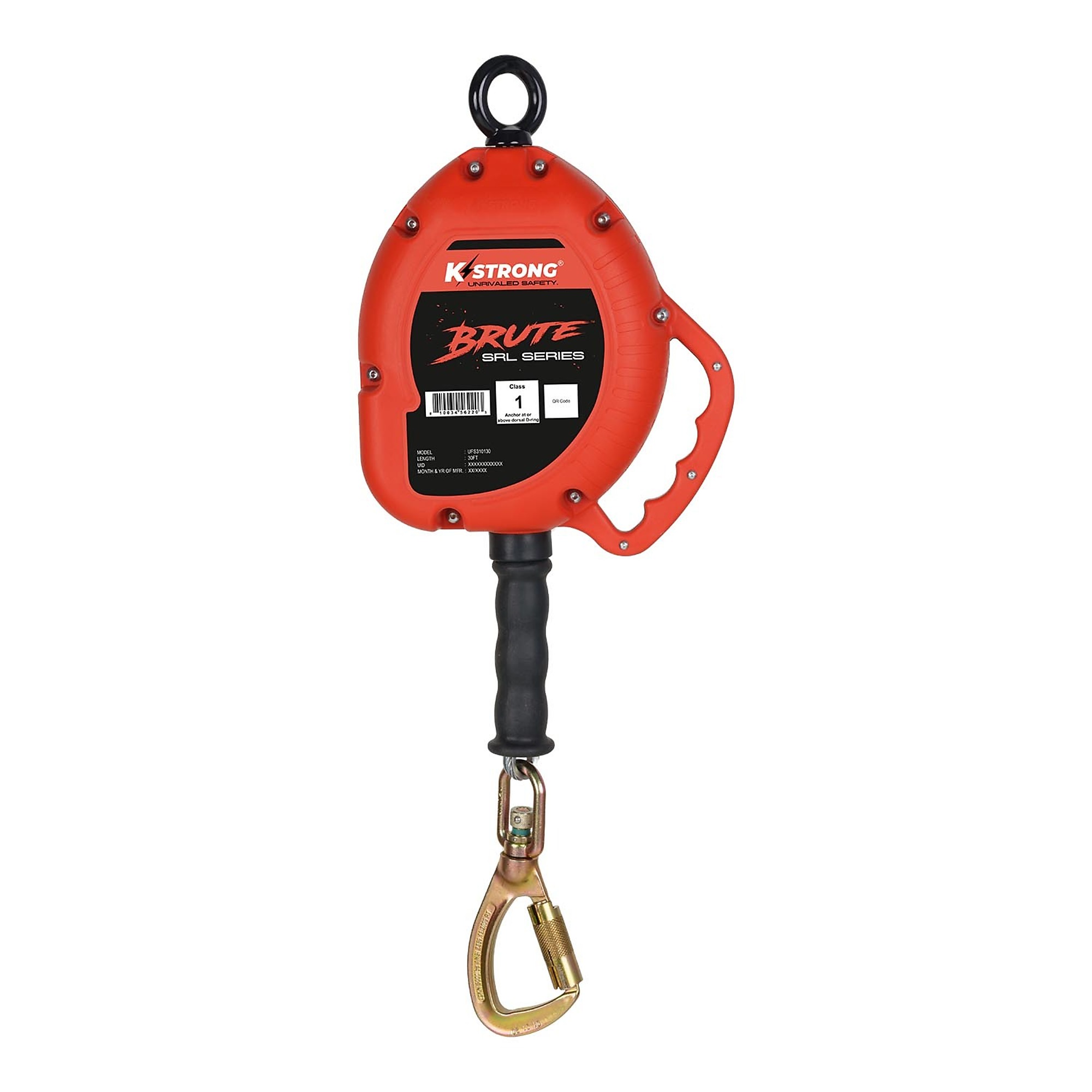 KStrong Brute Self-Retracting Lifeline — 30ft. Galvanized Steel Cable, Load-Indicating Swivel Locking Carabiner, ANSI Compliant, Model# UFS310130